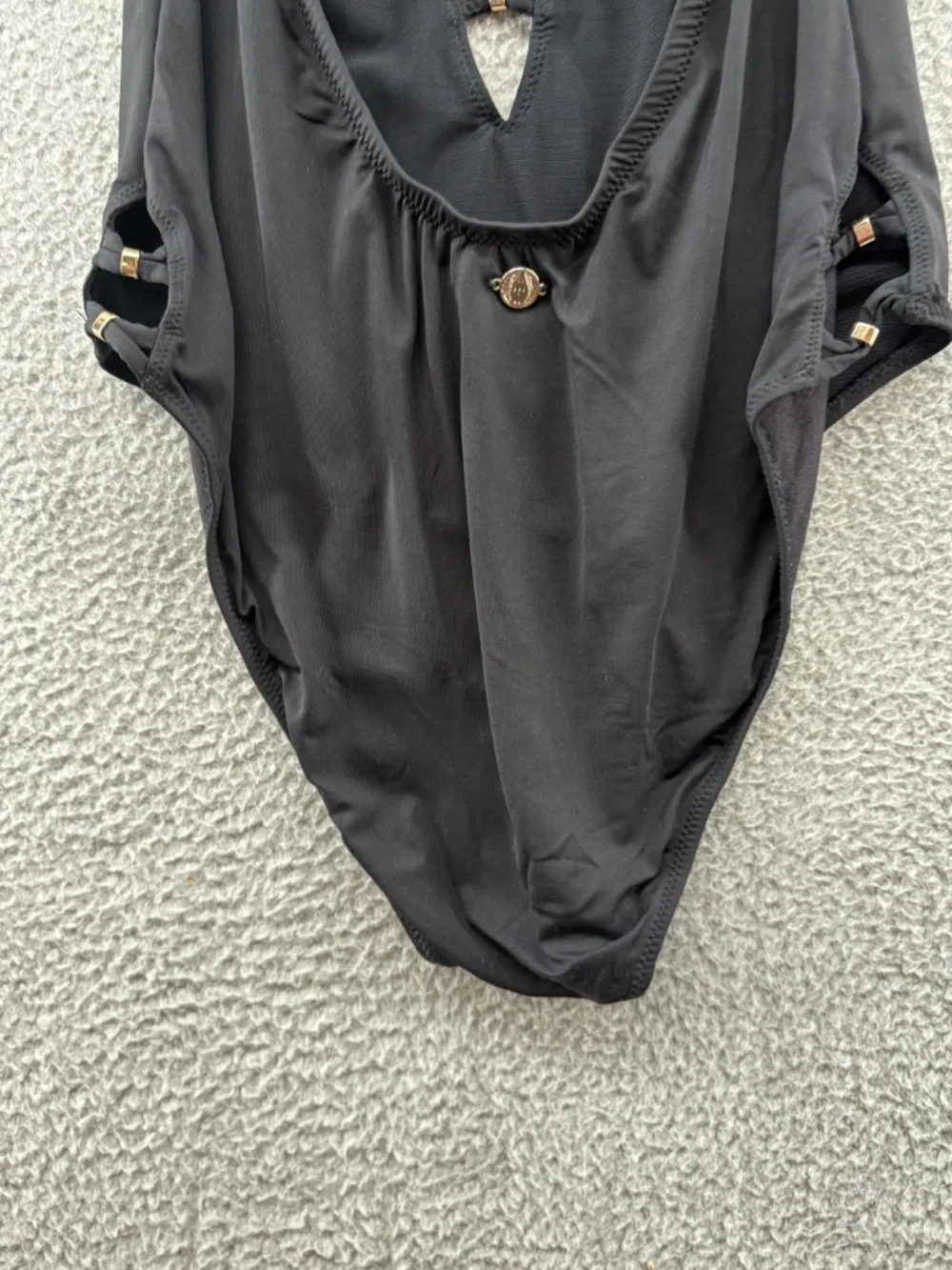MW by Matthew Williamson Black Halter One Piece Swimsuit Plunge Cutout Gold Hard - Picture 8 of 11